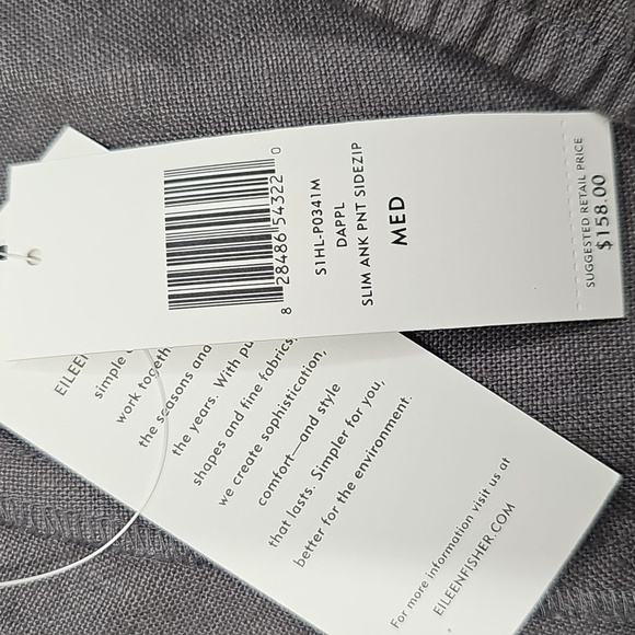 Eileen Fisher Gray Linen Slim Ankle Pant, Size Medium, New - Picture 6 of 10
